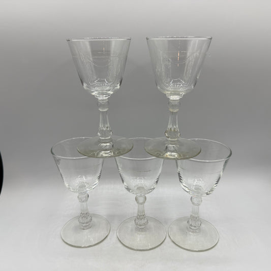 Libbey Colombian Clear Cocktail Glasses, Lined , Set of 5