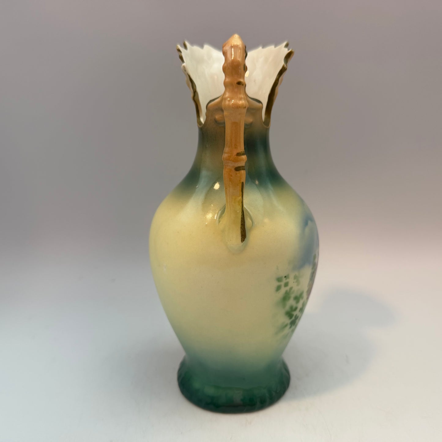 Czechoslovakia Green Pottery Pitcher 7.5", Cupid