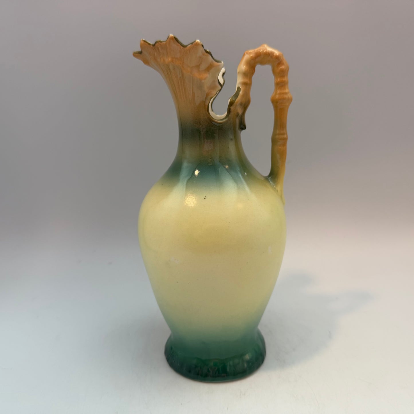 Czechoslovakia Green Pottery Pitcher 7.5", Cupid