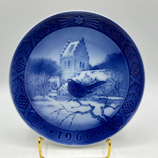 Royal Copenhagen Kai Lange Christmas Plate 1966 Black Bird at Christmas Time