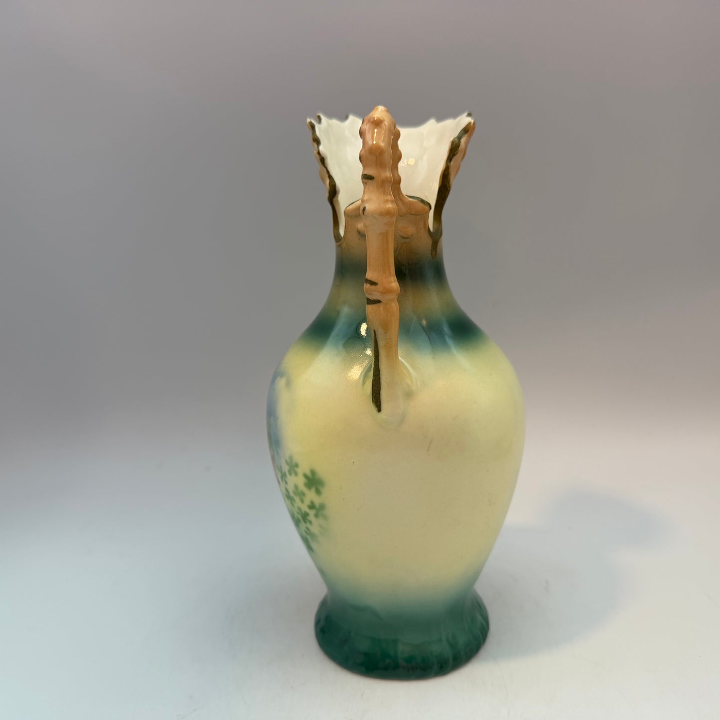 Czechoslovakia Green Pottery Pitcher 7.5", Couple