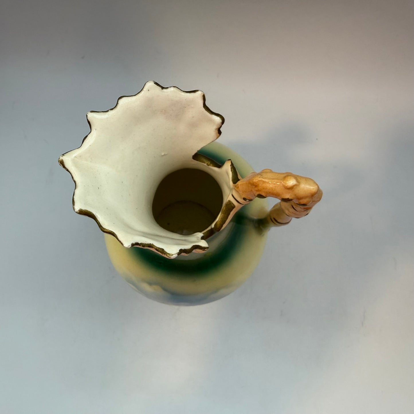 Czechoslovakia Green Pottery Pitcher 7.5", Couple