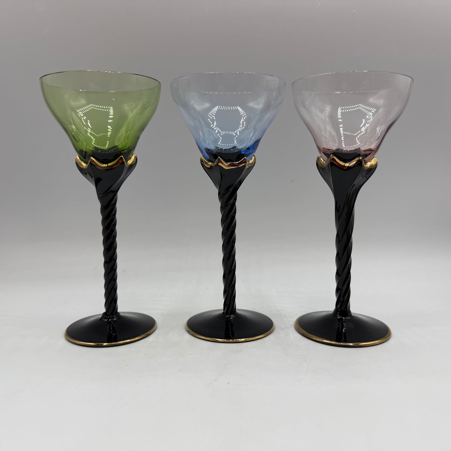 Venetian Black Twisted Stem Wine Glass, Set of 3