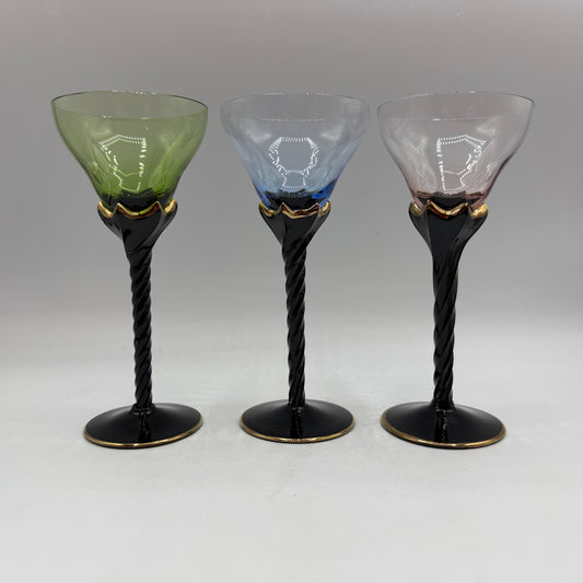 Venetian Black Twisted Stem Wine Glass, Set of 3