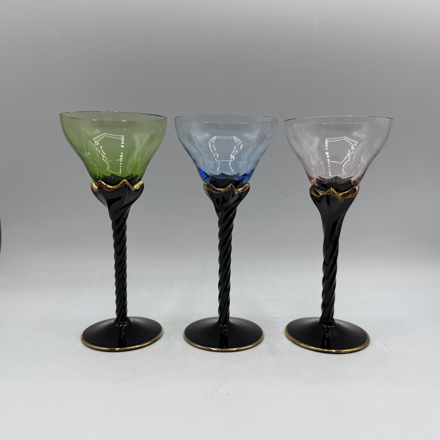 Venetian Black Twisted Stem Wine Glass, Set of 3
