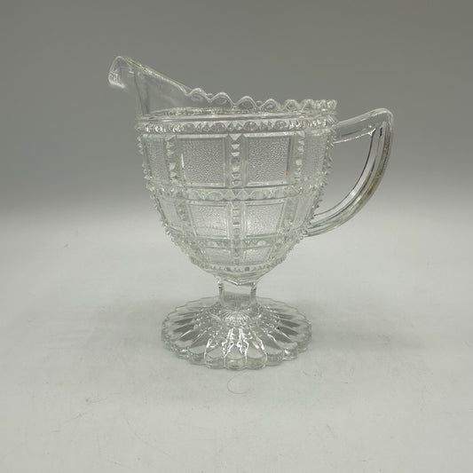 Imperial Glass Footed Creamer, Beaded Block Pattern, Clear