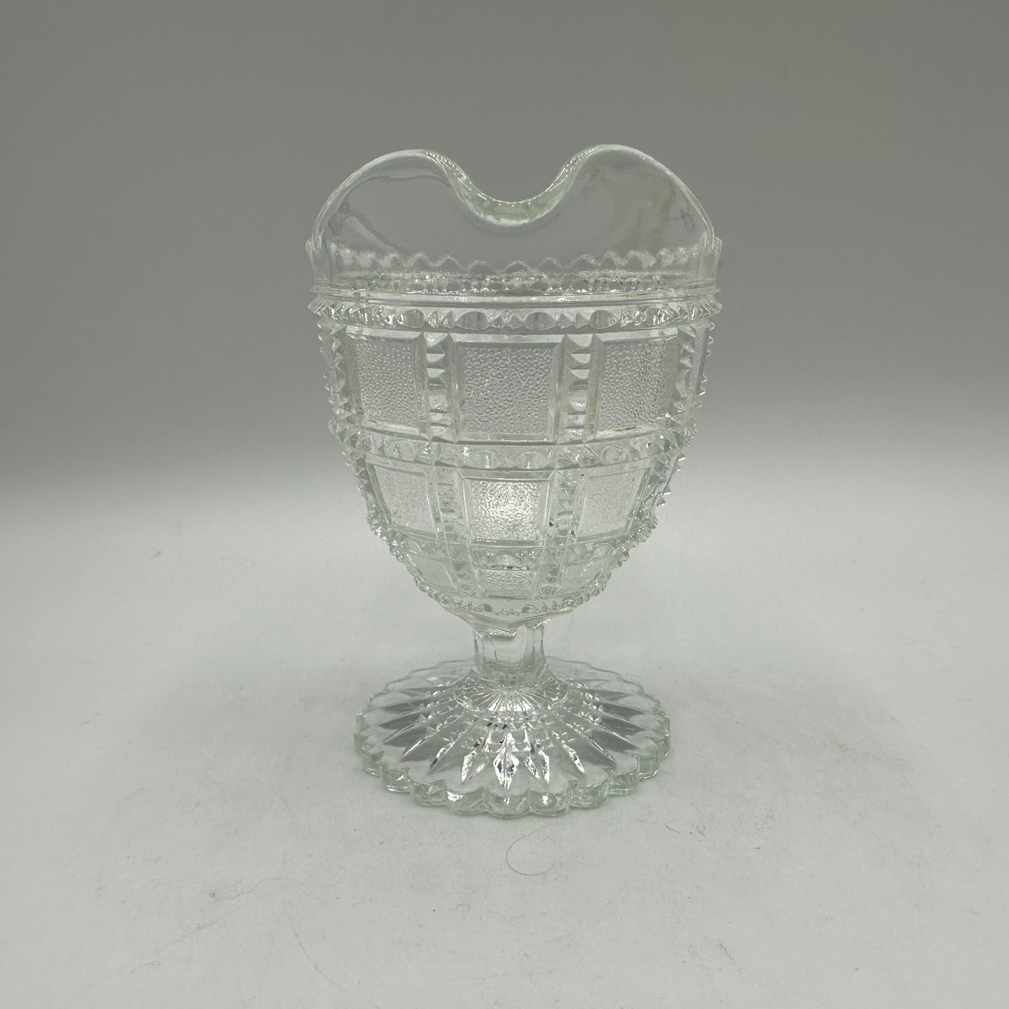 Imperial Glass Footed Creamer, Beaded Block Pattern, Clear