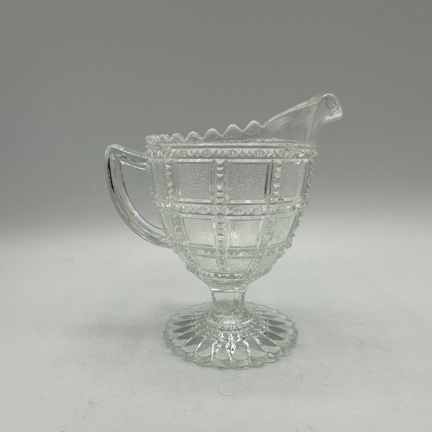 Imperial Glass Footed Creamer, Beaded Block Pattern, Clear