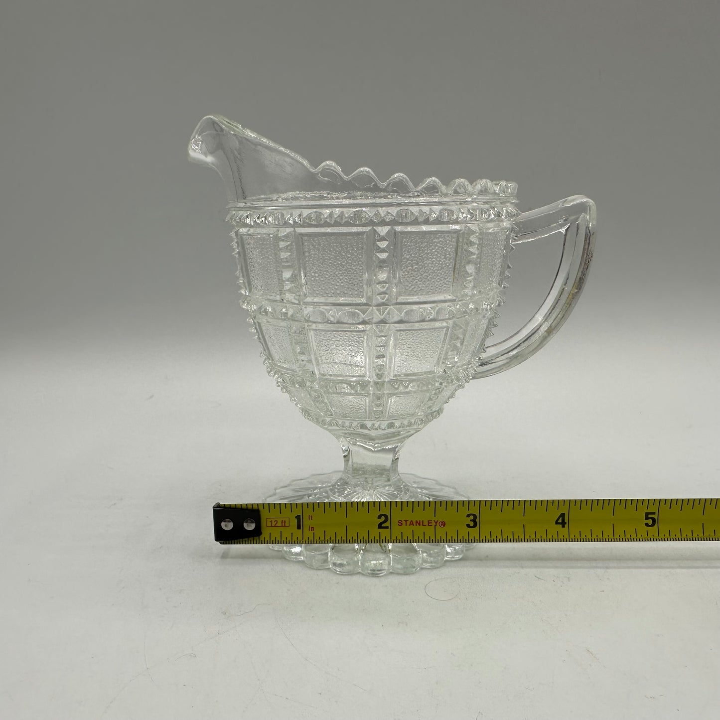 Imperial Glass Footed Creamer, Beaded Block Pattern, Clear