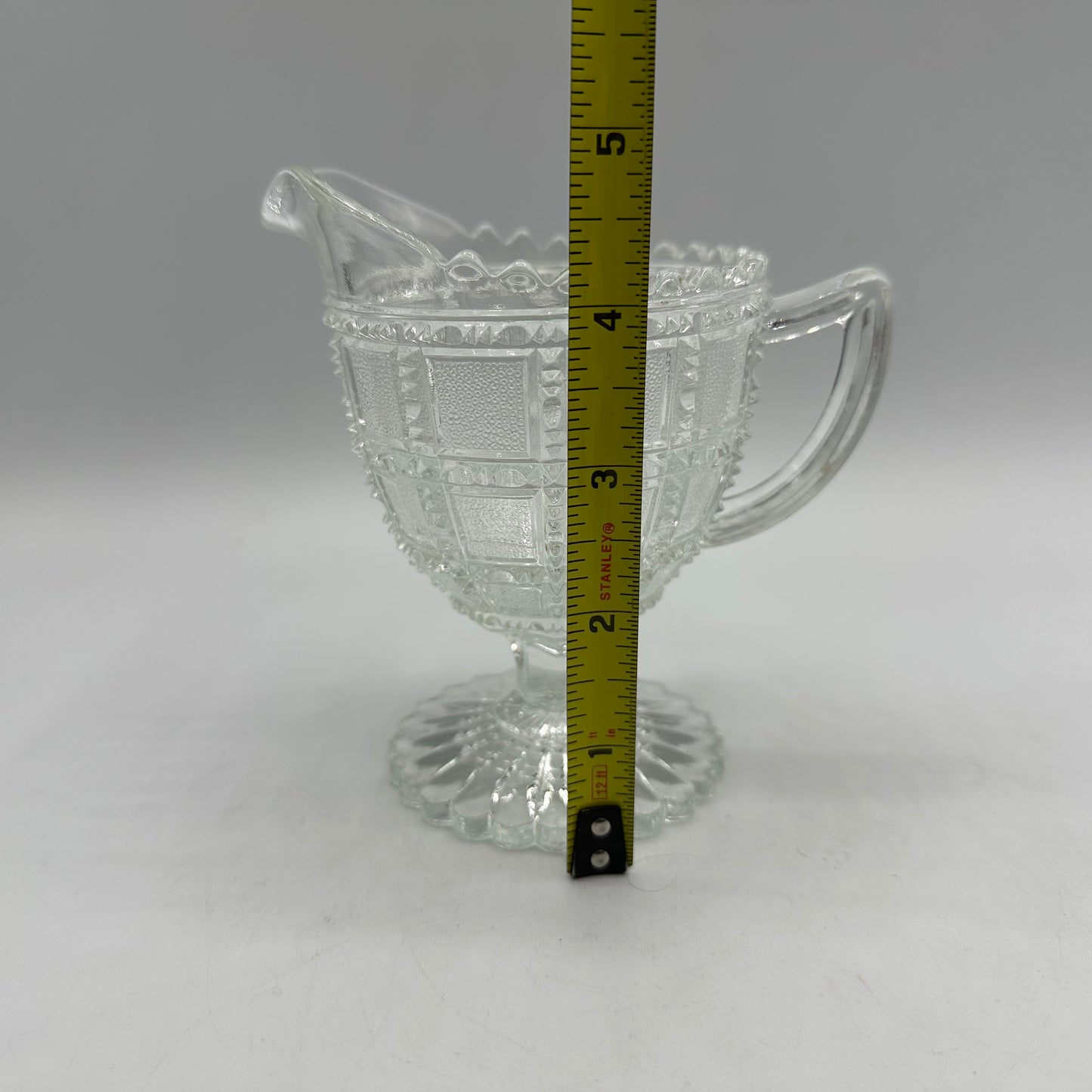 Imperial Glass Footed Creamer, Beaded Block Pattern, Clear