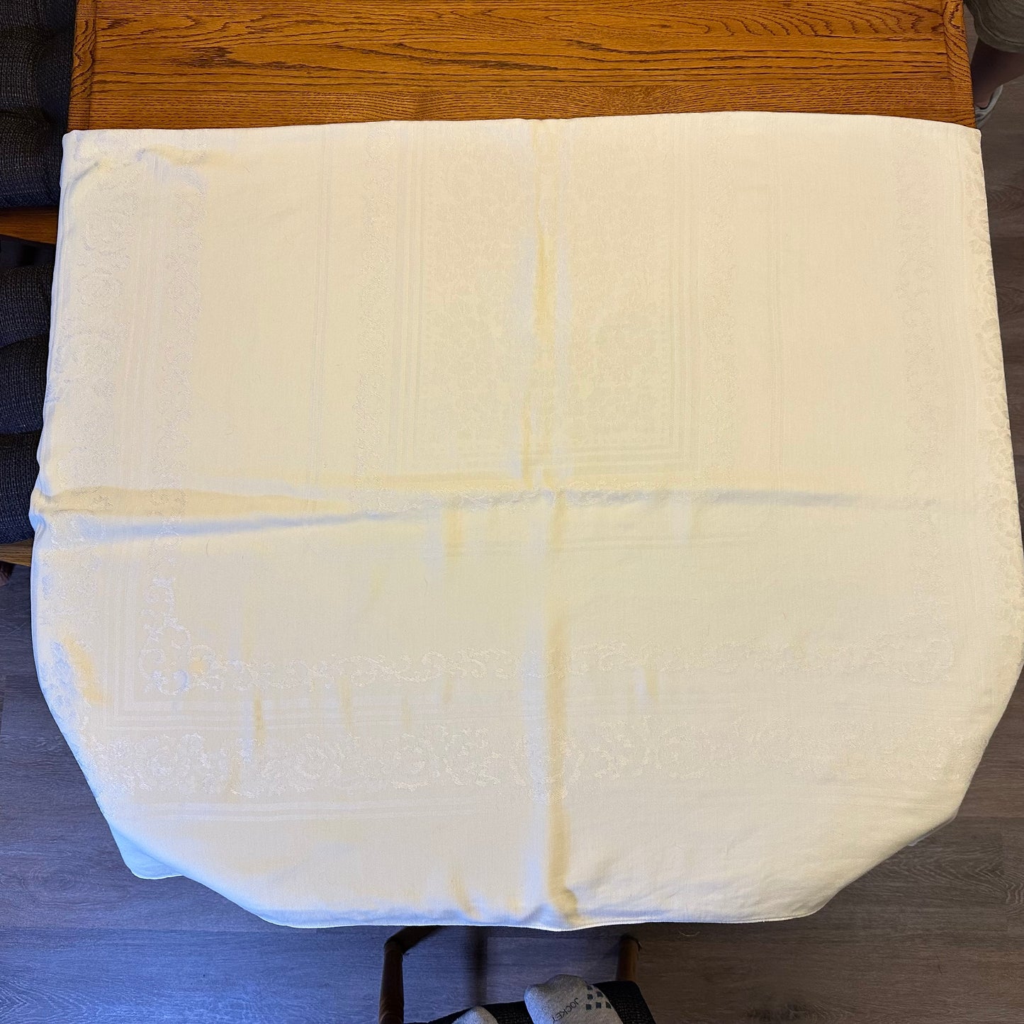 Light Green Damask Tablecloth, 68 X 53, Floral Design