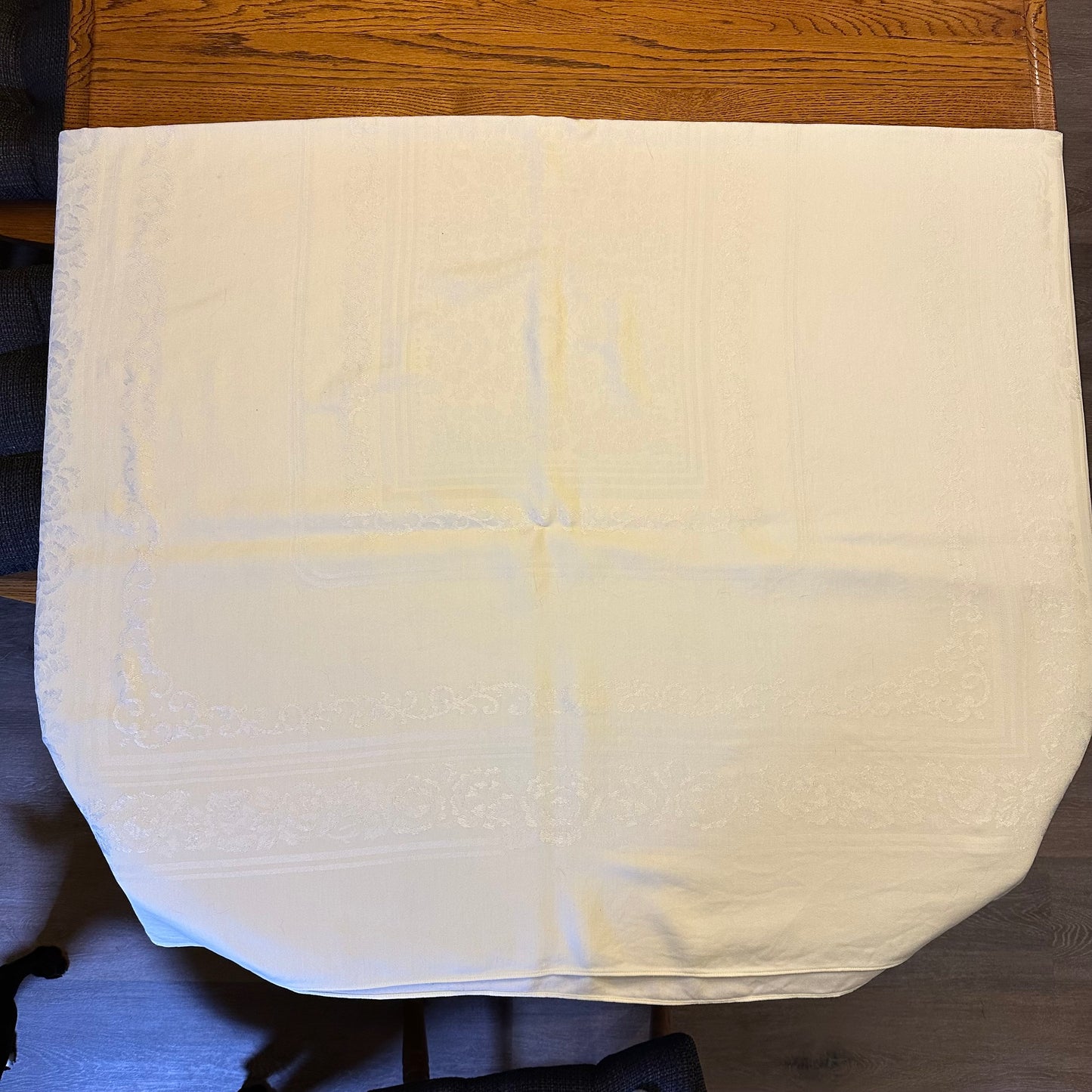 Light Green Damask Tablecloth, 68 X 53, Floral Design