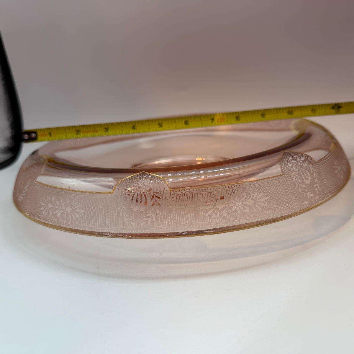 Pink Depression Glass Console Bowl, Rolled Edge And Gold Accents