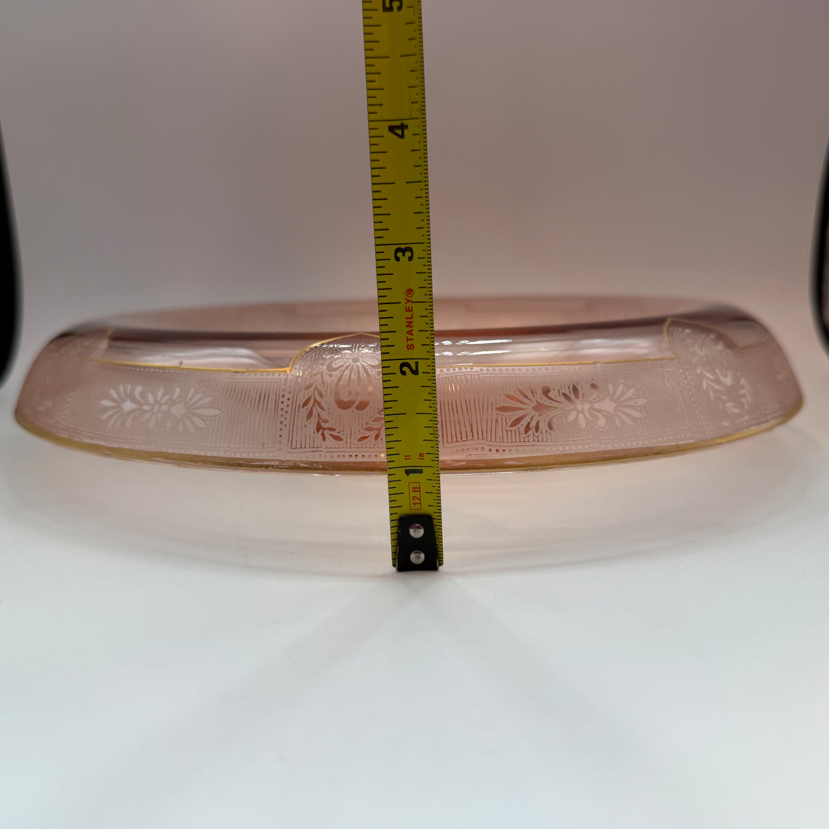Pink Depression Glass Console Bowl, Rolled Edge And Gold Accents
