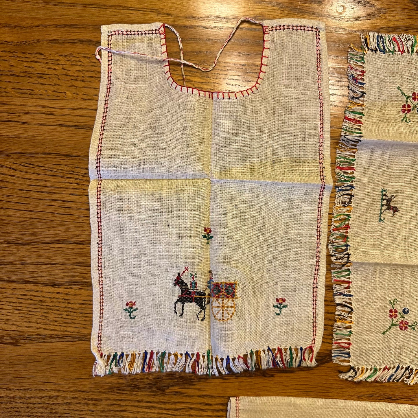 Children's Linen Place Setting,  Cross Stitched Horse and Buggy