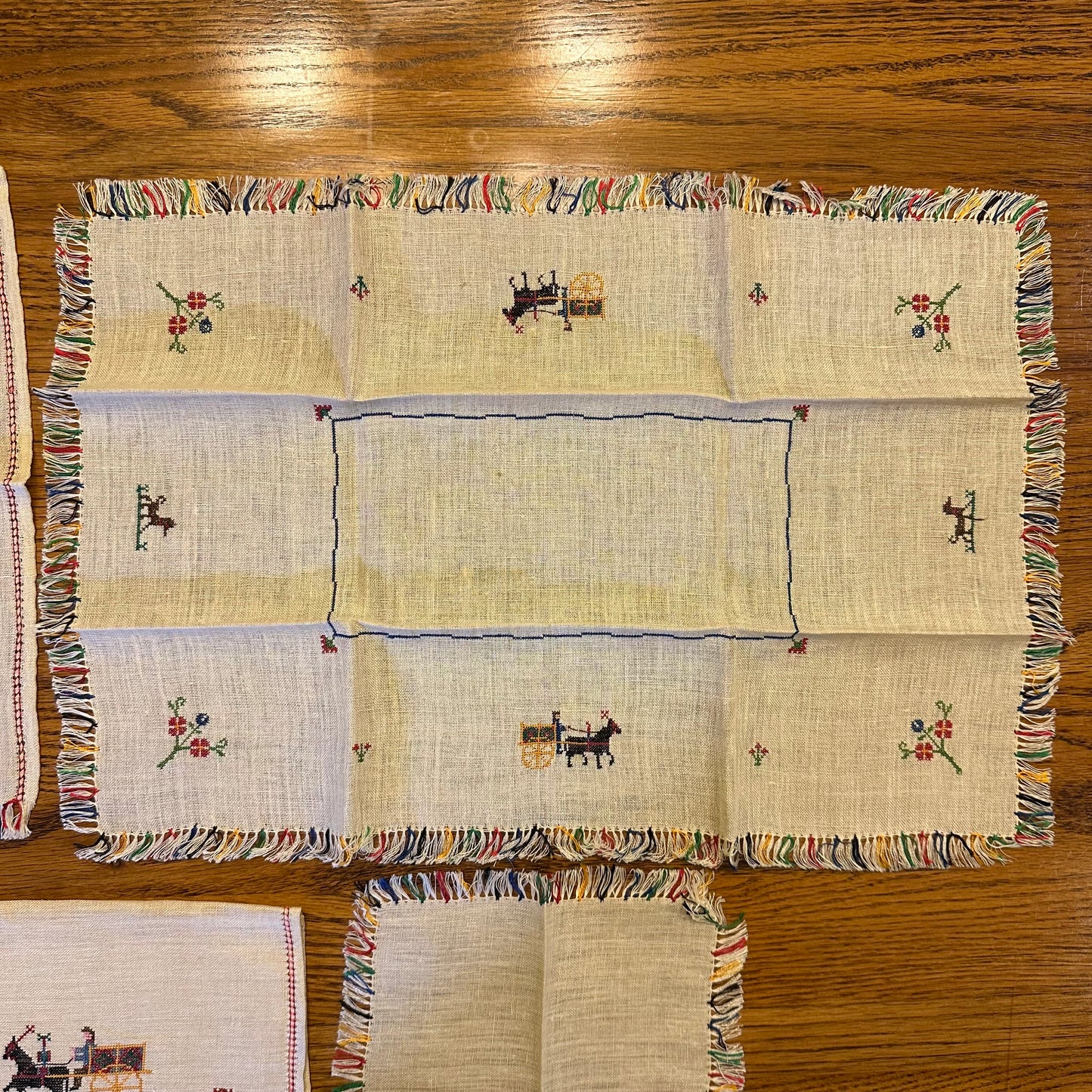 Children's Linen Place Setting,  Cross Stitched Horse and Buggy