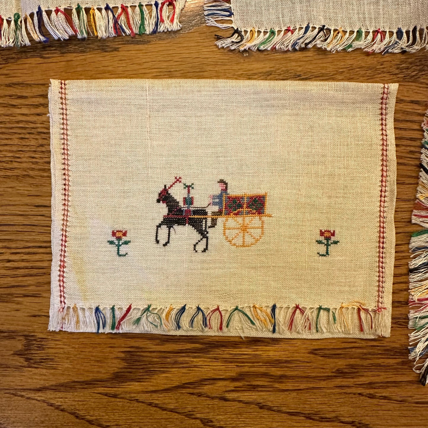 Children's Linen Place Setting,  Cross Stitched Horse and Buggy