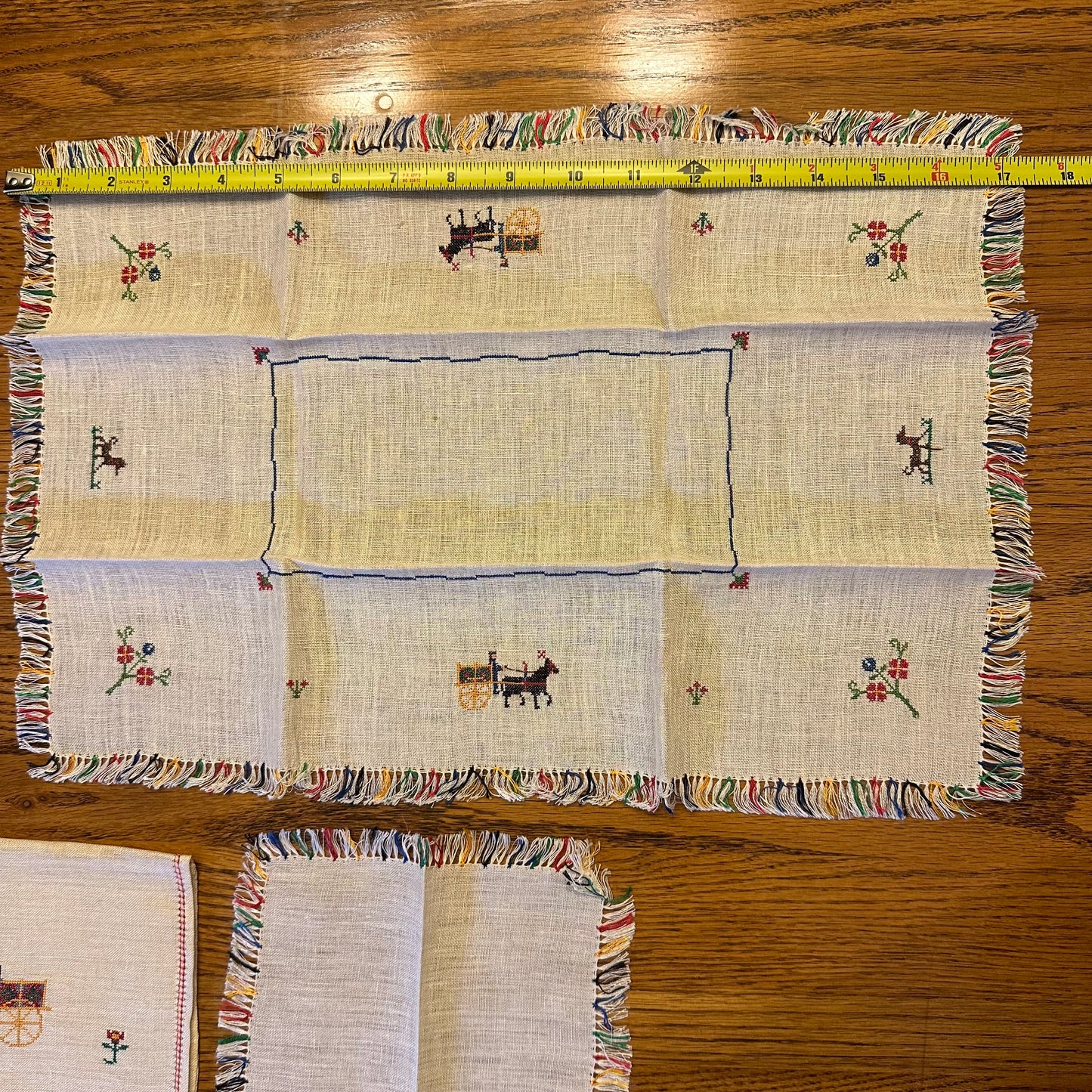 Children's Linen Place Setting,  Cross Stitched Horse and Buggy