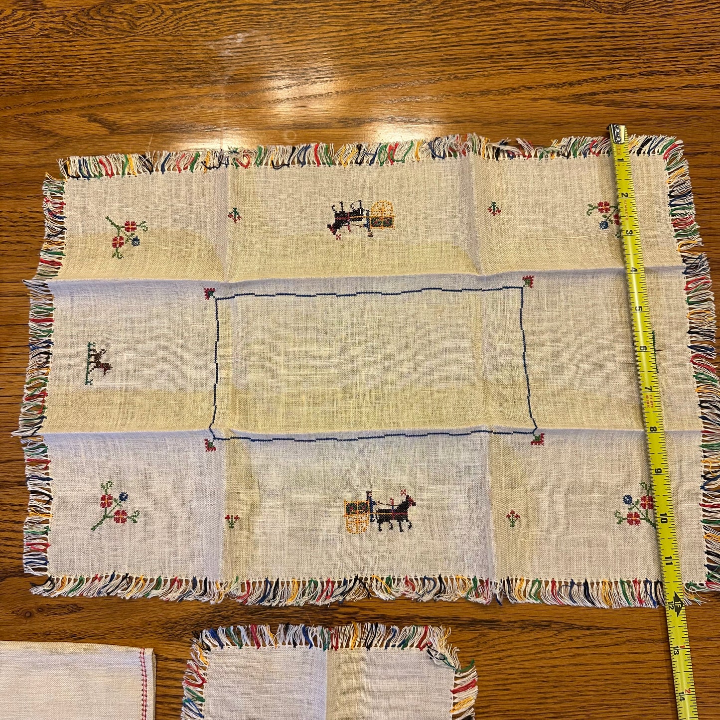 Children's Linen Place Setting,  Cross Stitched Horse and Buggy