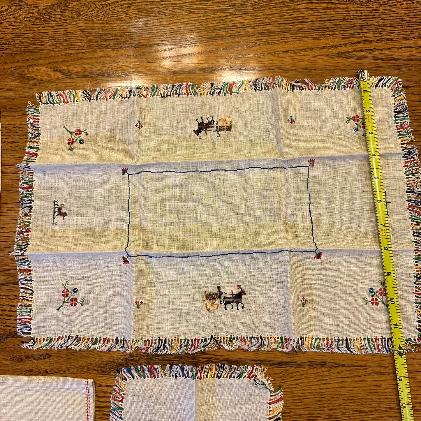 Children's Linen Place Setting,  Cross Stitched Horse and Buggy