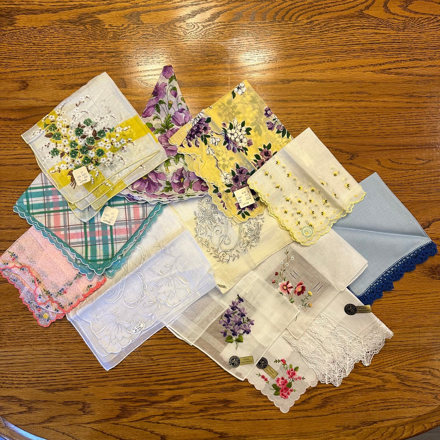 Vintage Hankies, Mixed Lot of 13, Mostly New With Sticker