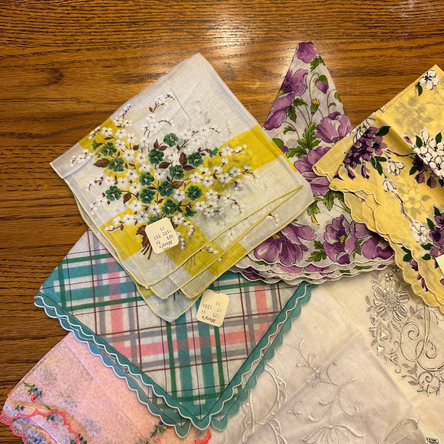 Vintage Hankies, Mixed Lot of 13, Mostly New With Sticker