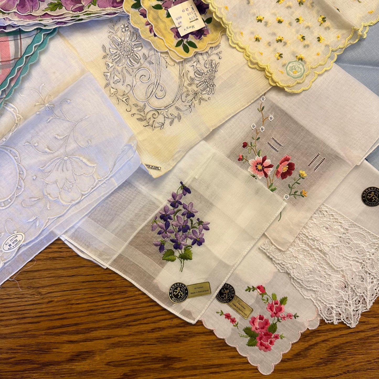 Vintage Hankies, Mixed Lot of 13, Mostly New With Sticker