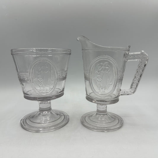 Richards & Hartley Glass Company Cupid & Venus Open Sugar Bowl & Creamer