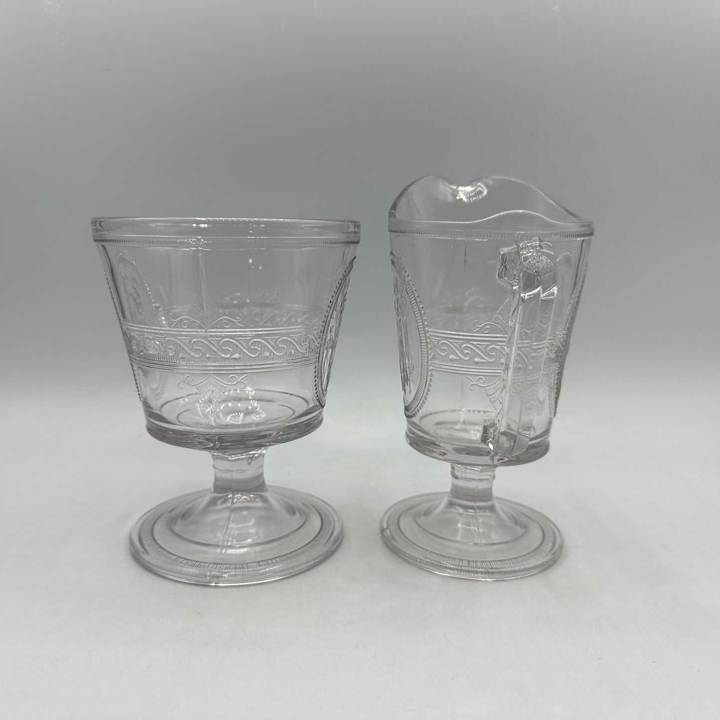 Richards & Hartley Glass Company Cupid & Venus Open Sugar Bowl & Creamer