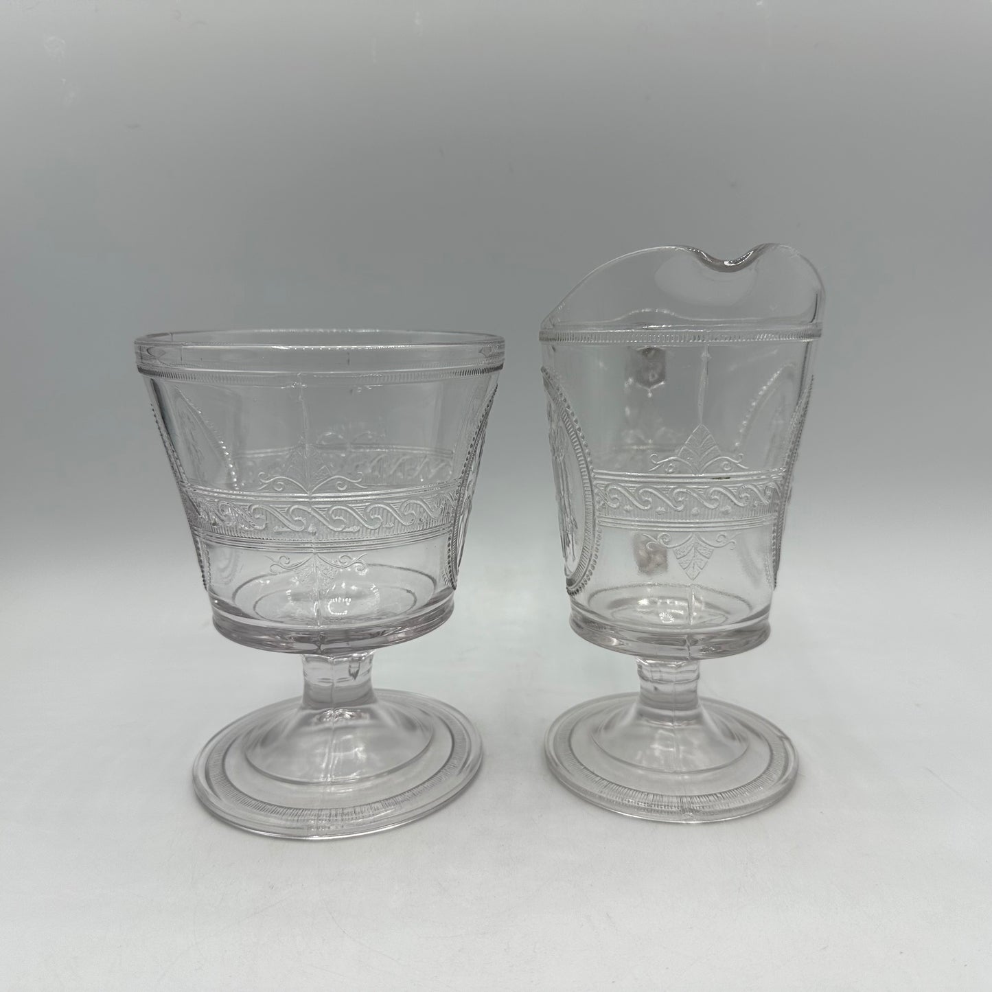 Richards & Hartley Glass Company Cupid & Venus Open Sugar Bowl & Creamer