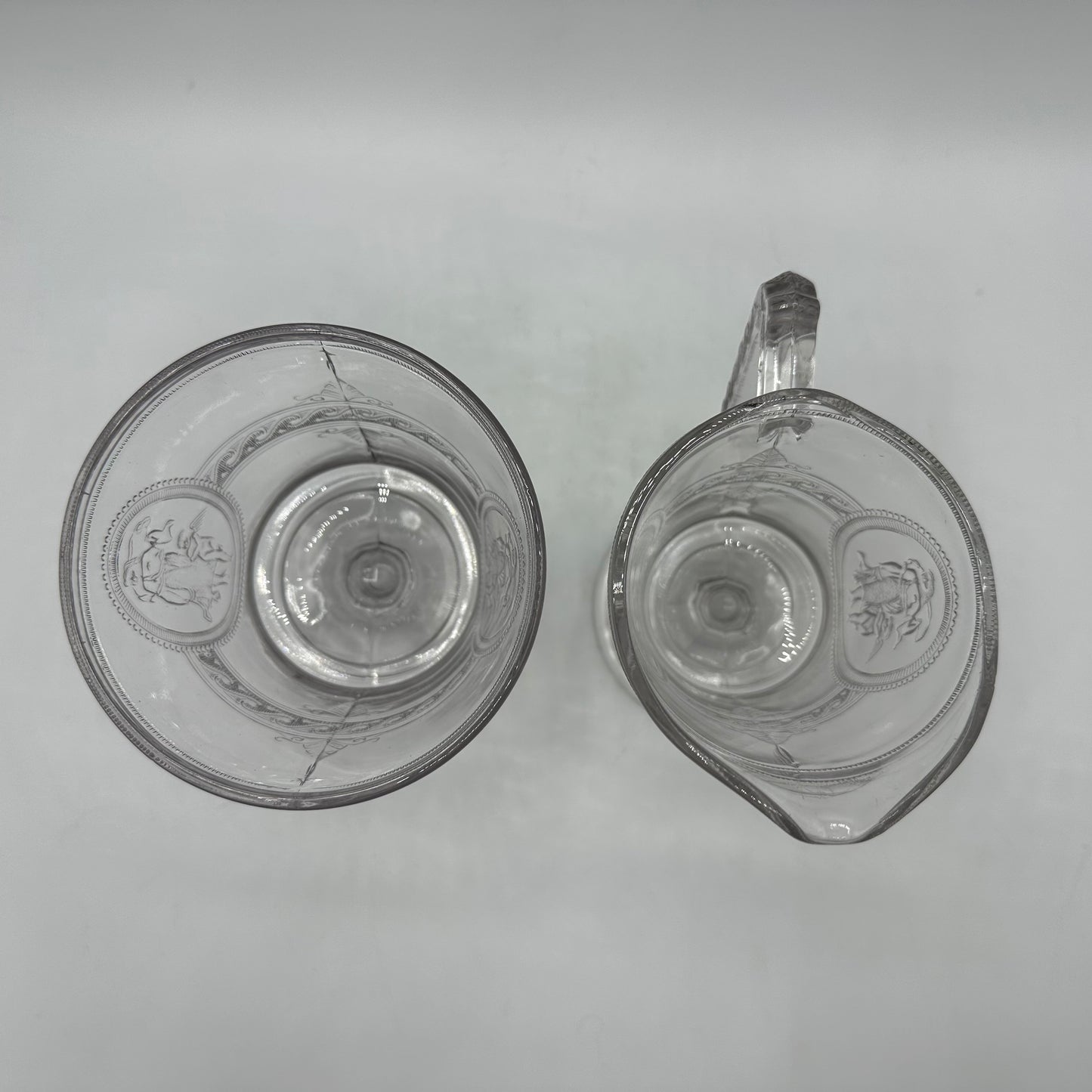 Richards & Hartley Glass Company Cupid & Venus Open Sugar Bowl & Creamer