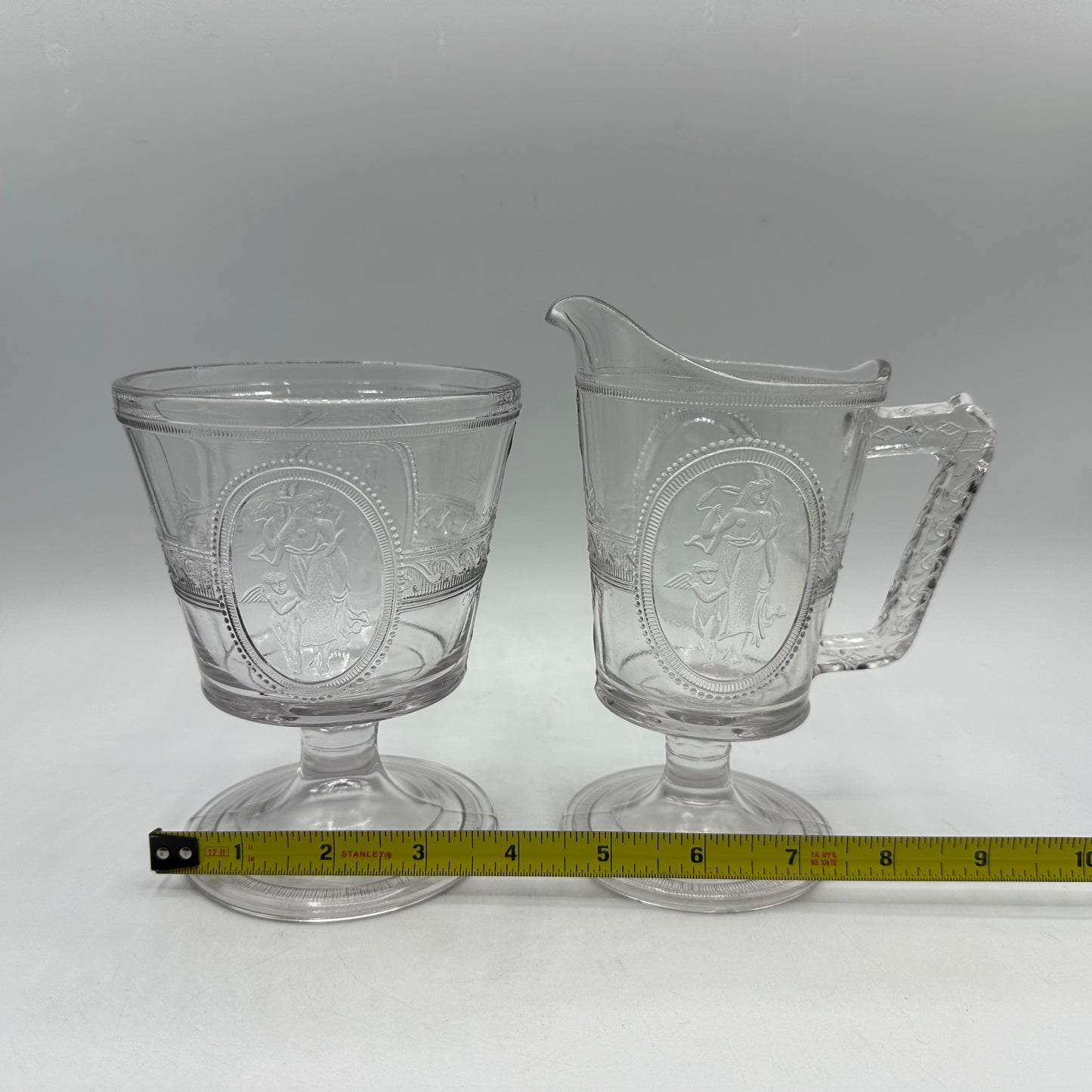 Richards & Hartley Glass Company Cupid & Venus Open Sugar Bowl & Creamer