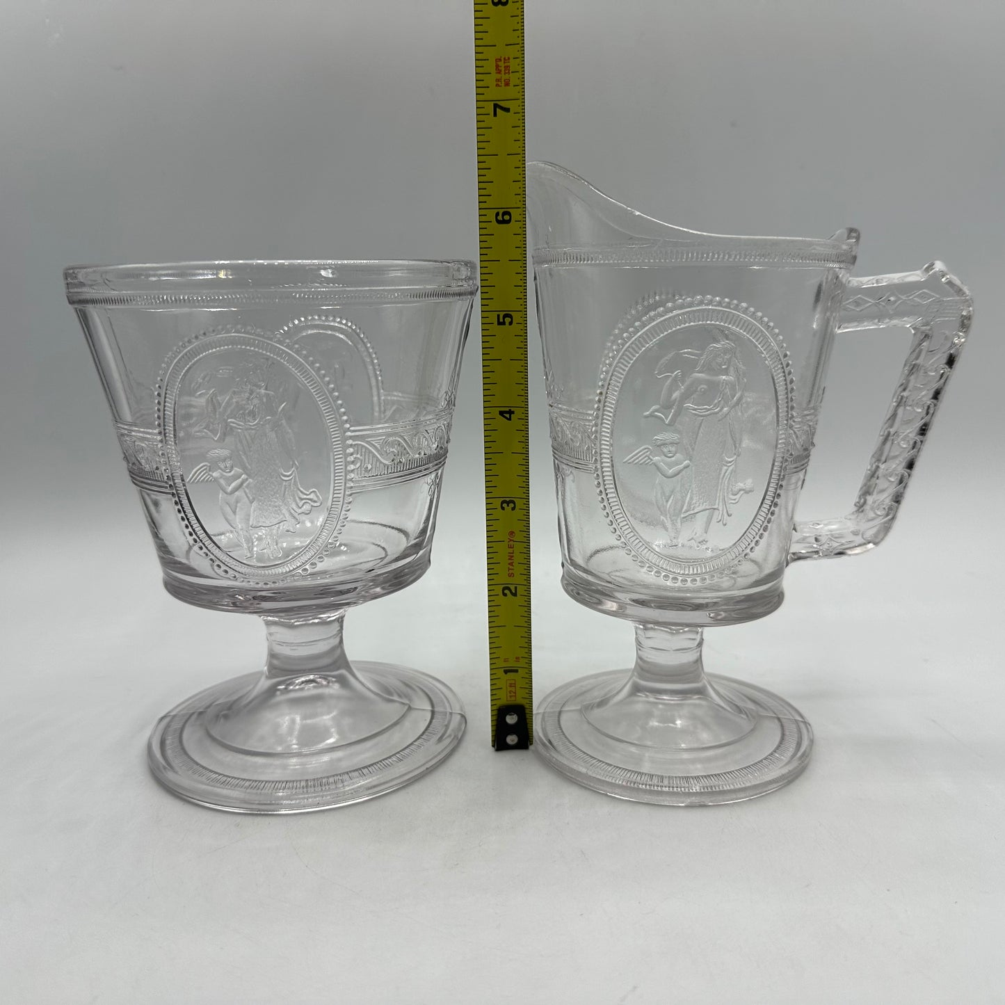 Richards & Hartley Glass Company Cupid & Venus Open Sugar Bowl & Creamer