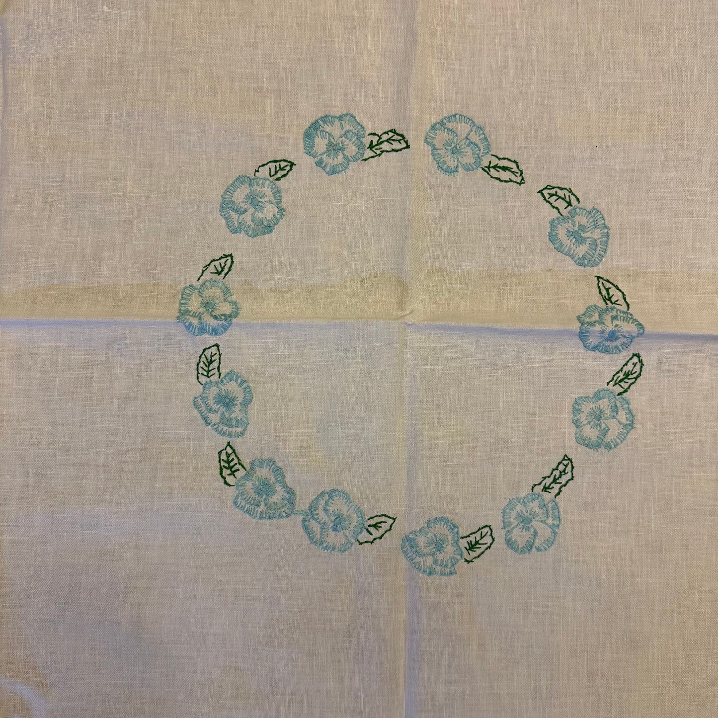Tablecloth Embrodered Dove and Floral Pattern, 39 X 39