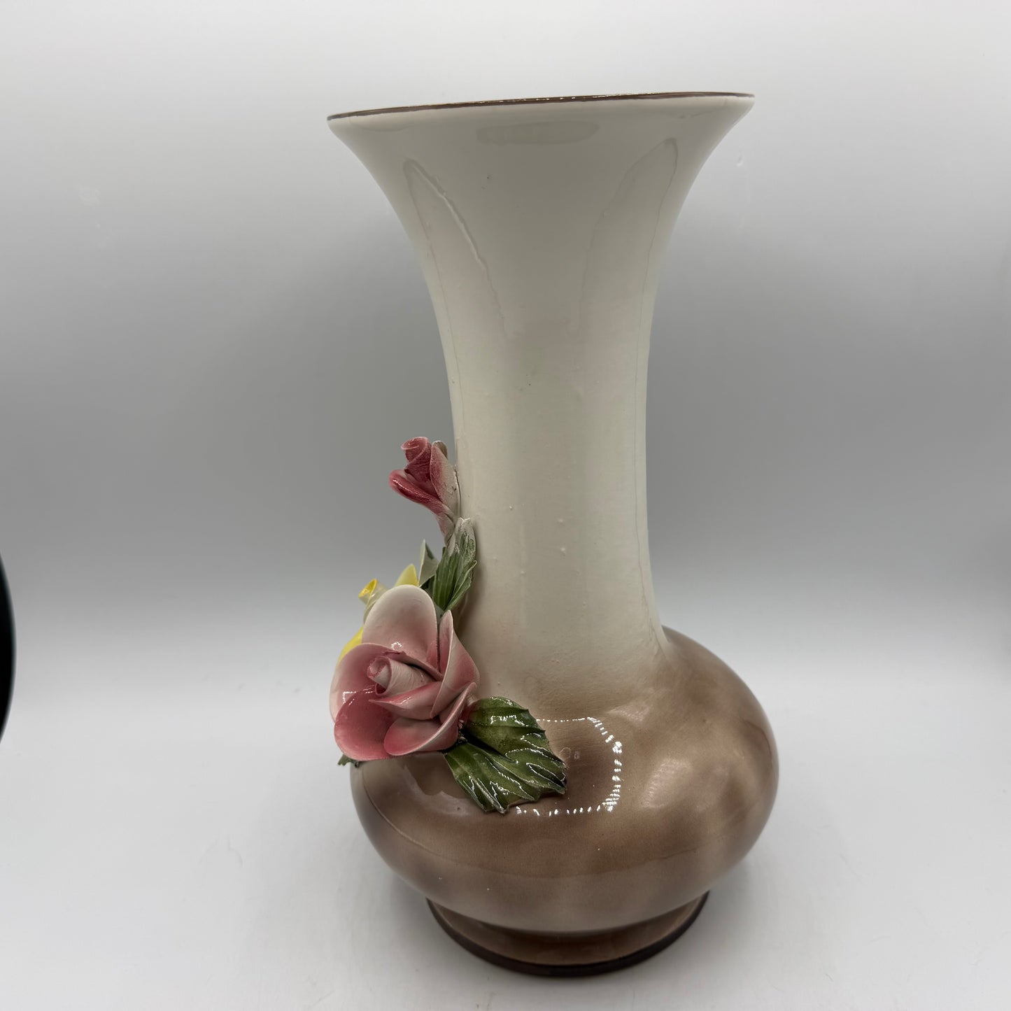 Capodimonte Porcelain Vase, Applied Flowers, 11"