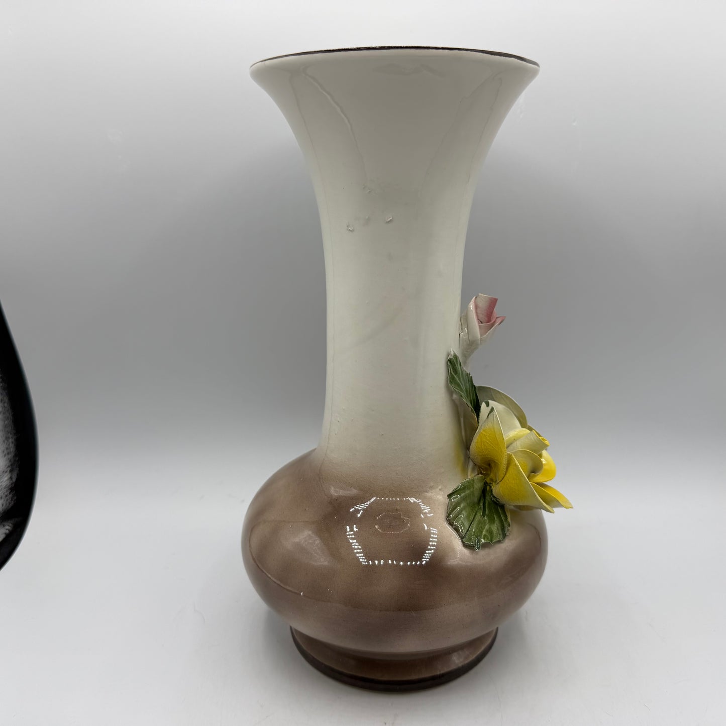 Capodimonte Porcelain Vase, Applied Flowers, 11"