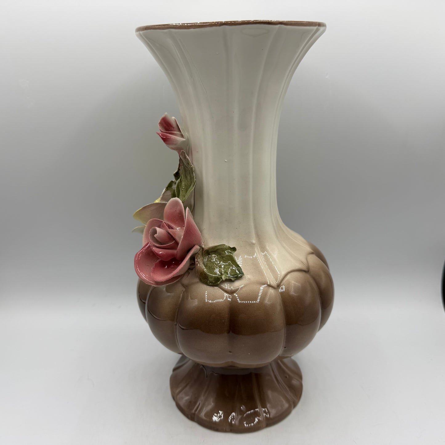 Capodimonte Porcelain Vase, Applied Flowers, 11"