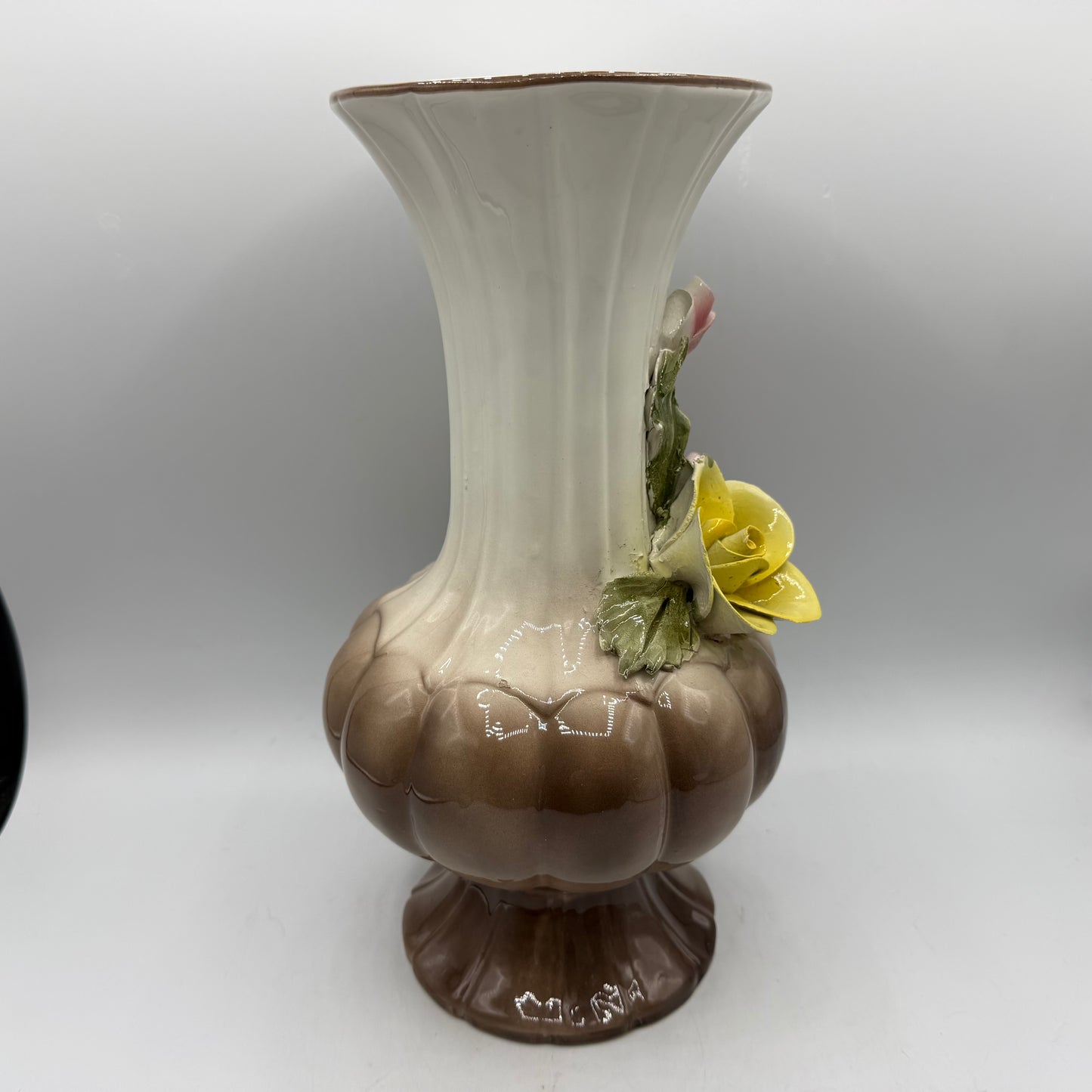 Capodimonte Porcelain Vase, Applied Flowers, 11"