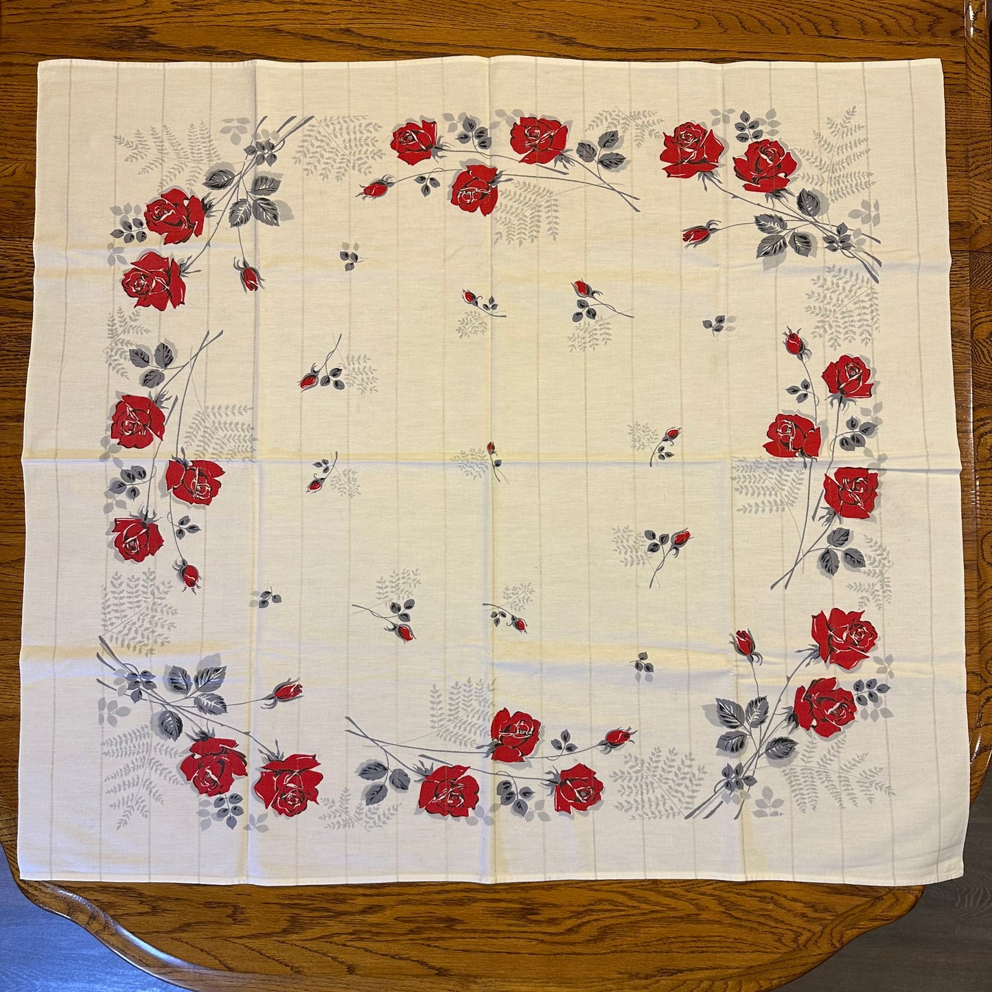 Rose Floral MCM Tablecloth, 36" X 32"