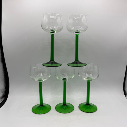 Luminarc Vin Du Rhin Wine Glass Emerald Green Stem, Clear Bowl, Set of 5