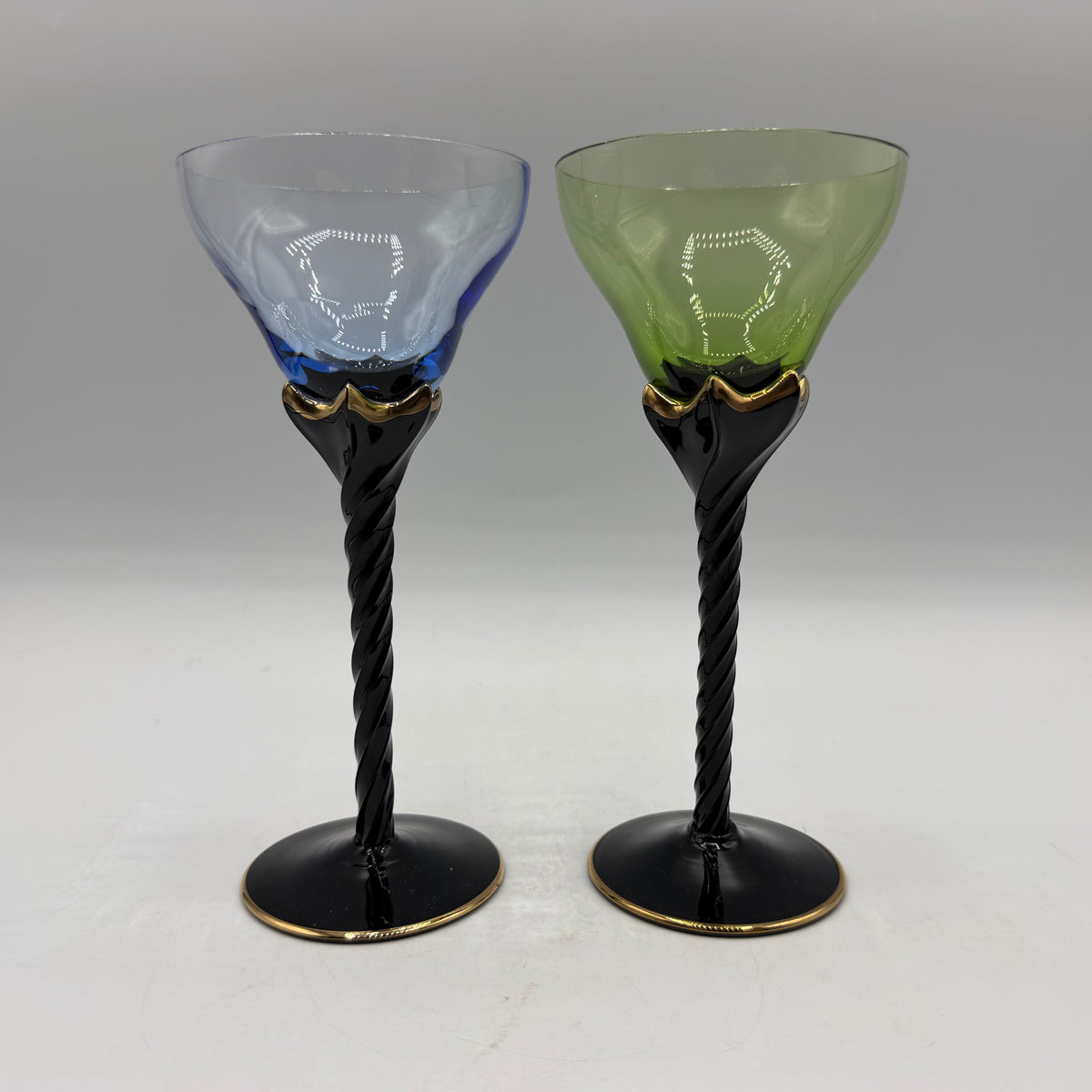 Venetian Black Twisted Stem Wine Glass, Set of 2