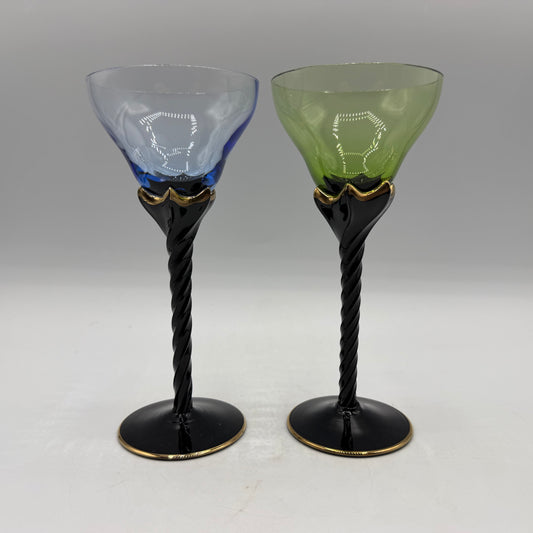 Venetian Black Twisted Stem Wine Glass, Set of 2