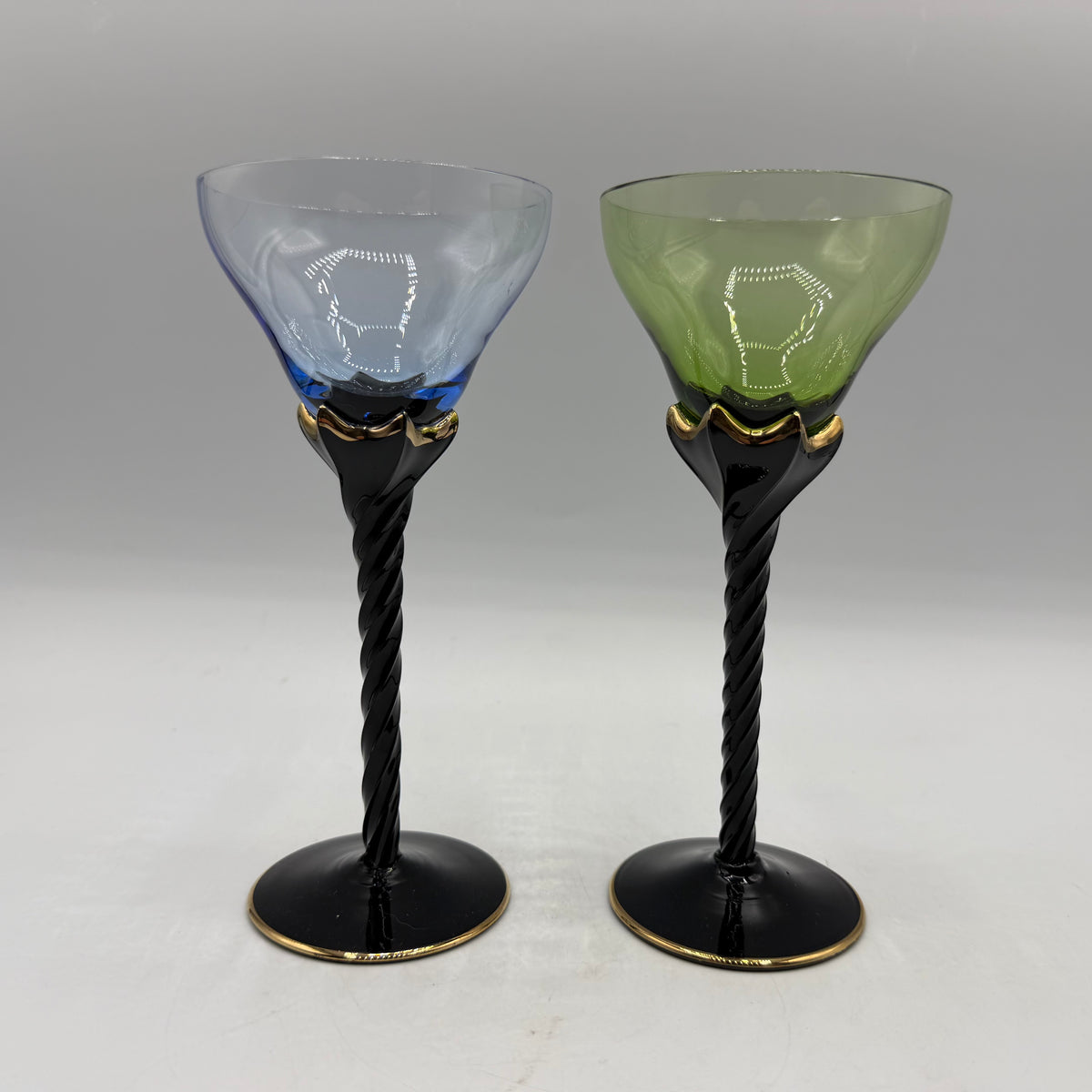 Venetian Black Twisted Stem Wine Glass, Set of 2