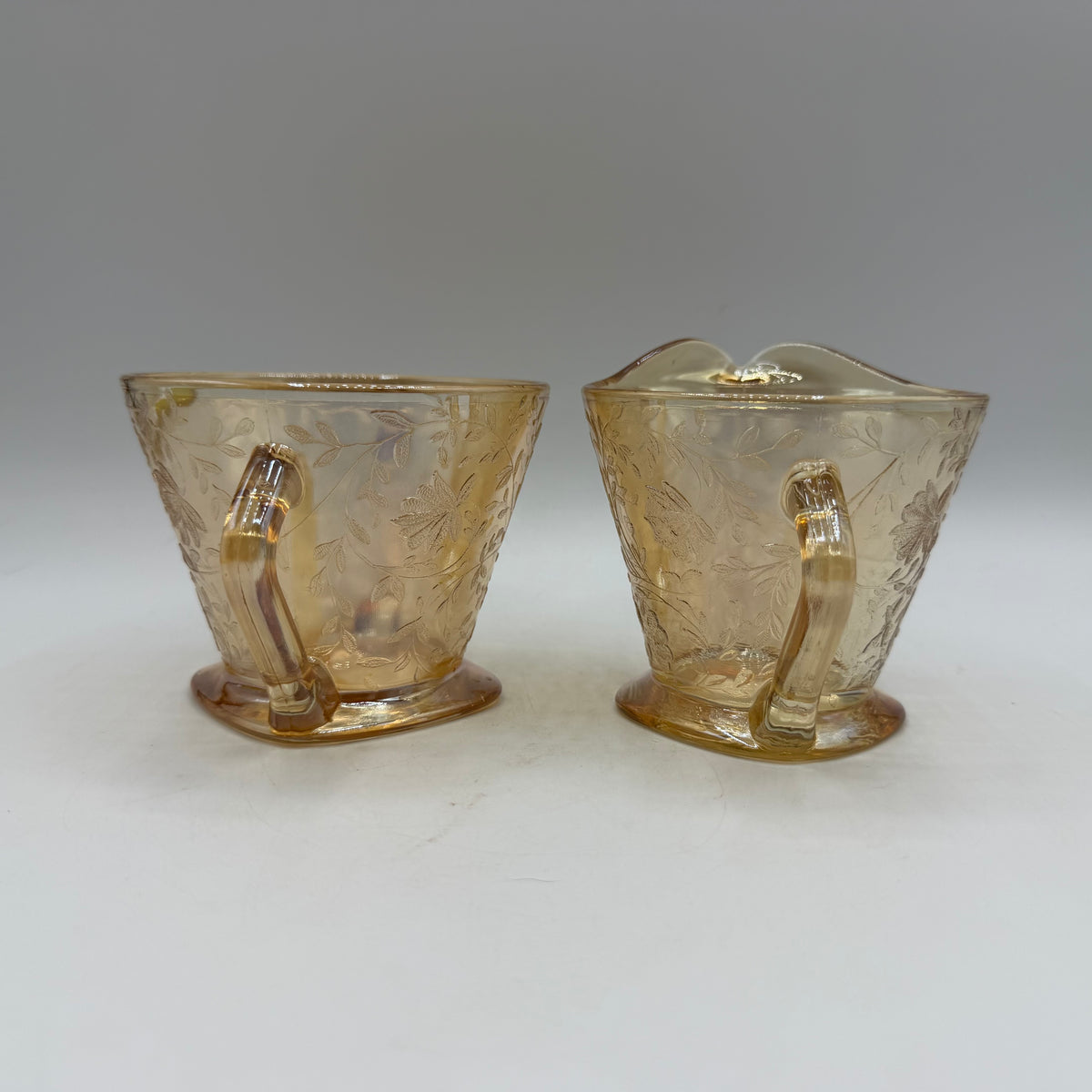 Jeannette Glass Floragold Iridescent Sugar Bowl & Creamer
