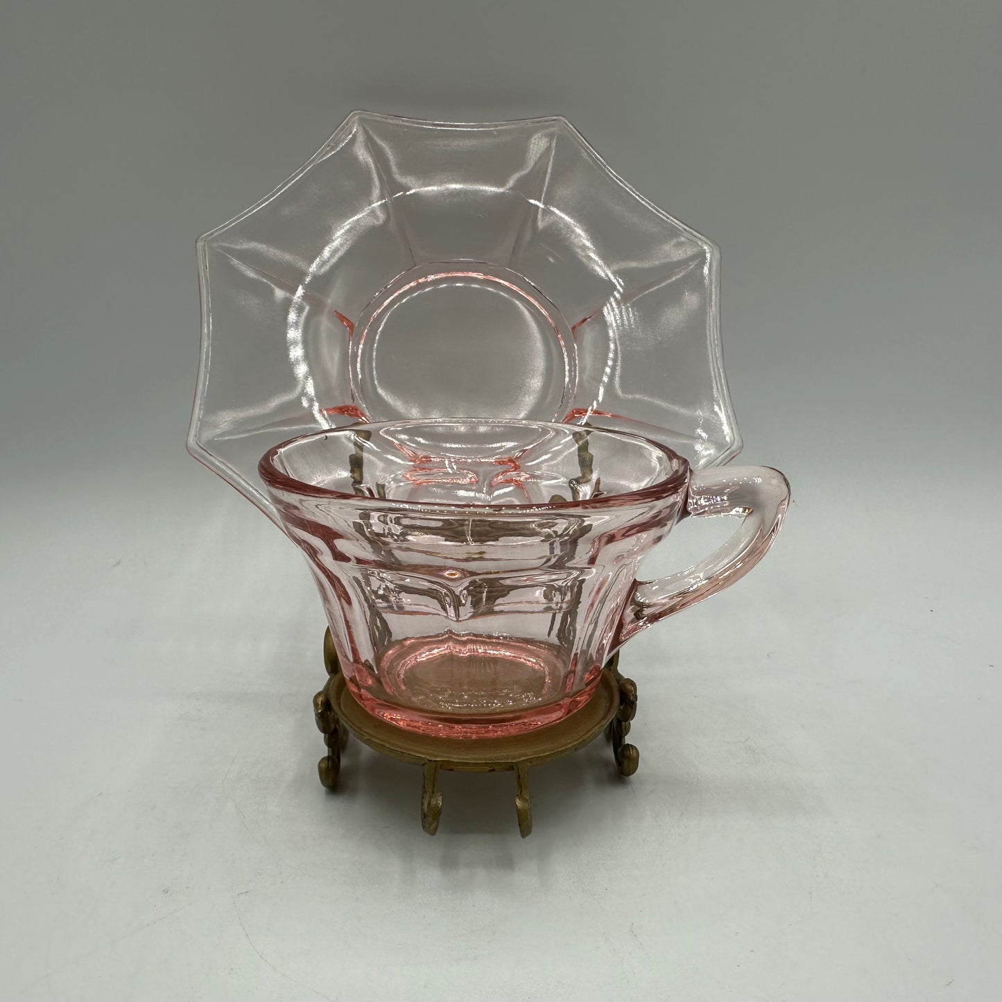 Pink Depression Glass Cup and Saucer