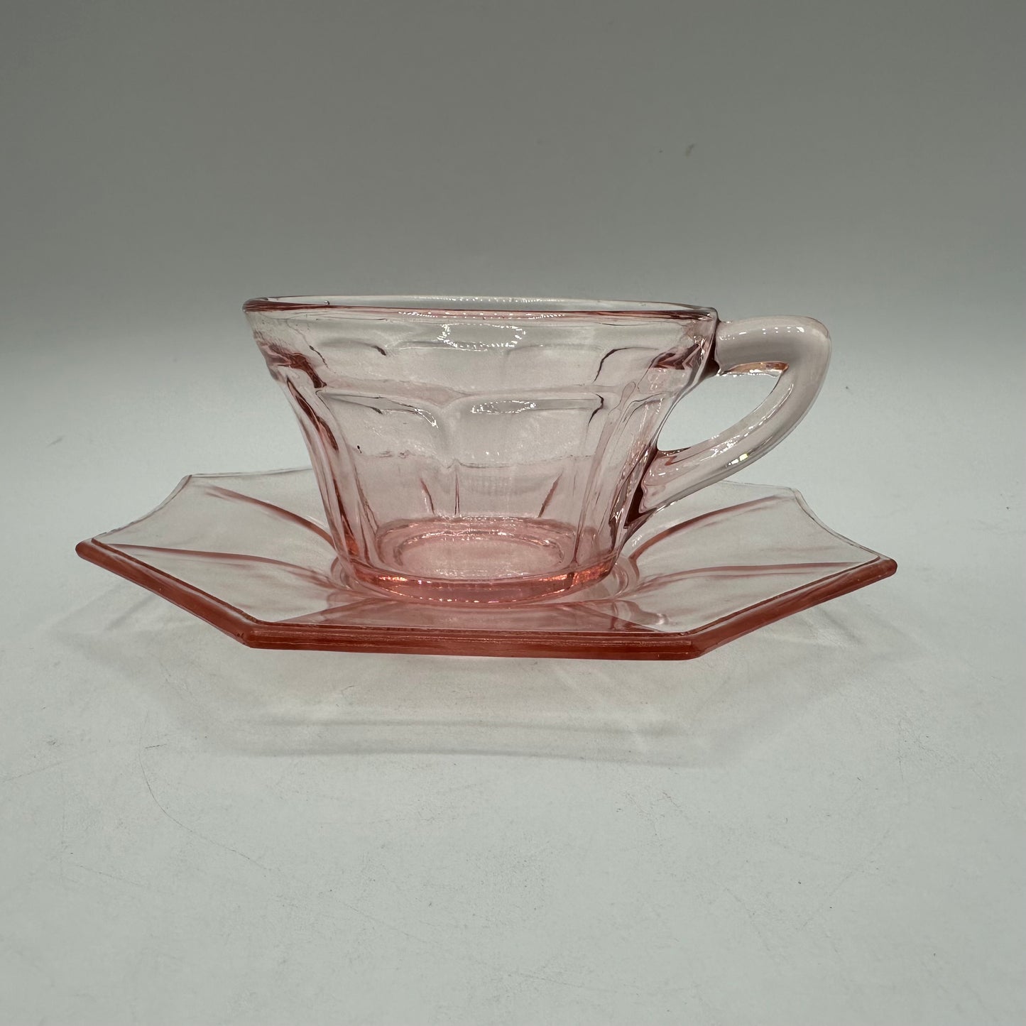 Pink Depression Glass Cup and Saucer