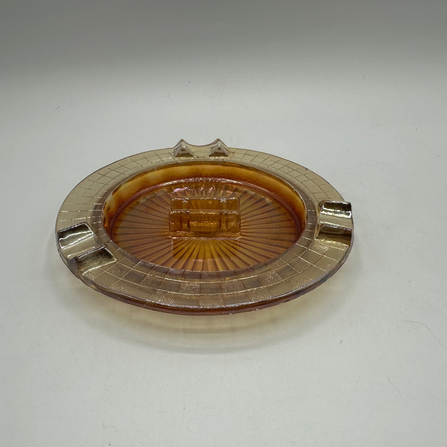 Carnival Marigold Glass Ashtray With Center Matchbook Holder, Set of 2