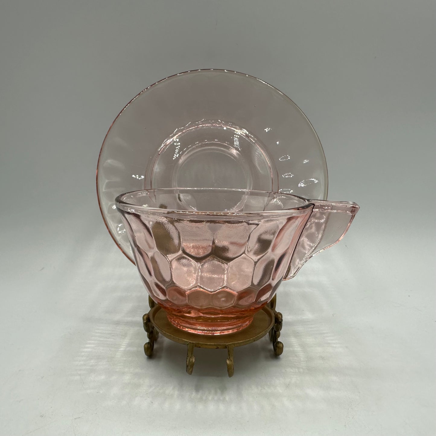 Jeannette Glass Pink Hex Optic Cup and Saucer, Depression Glass