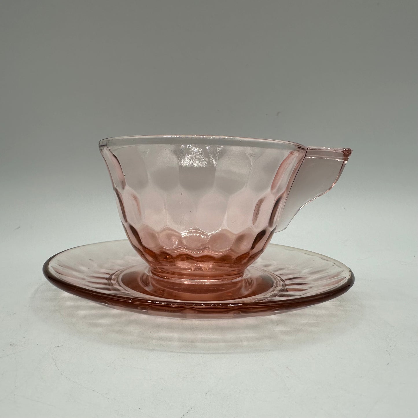 Jeannette Glass Pink Hex Optic Cup and Saucer, Depression Glass