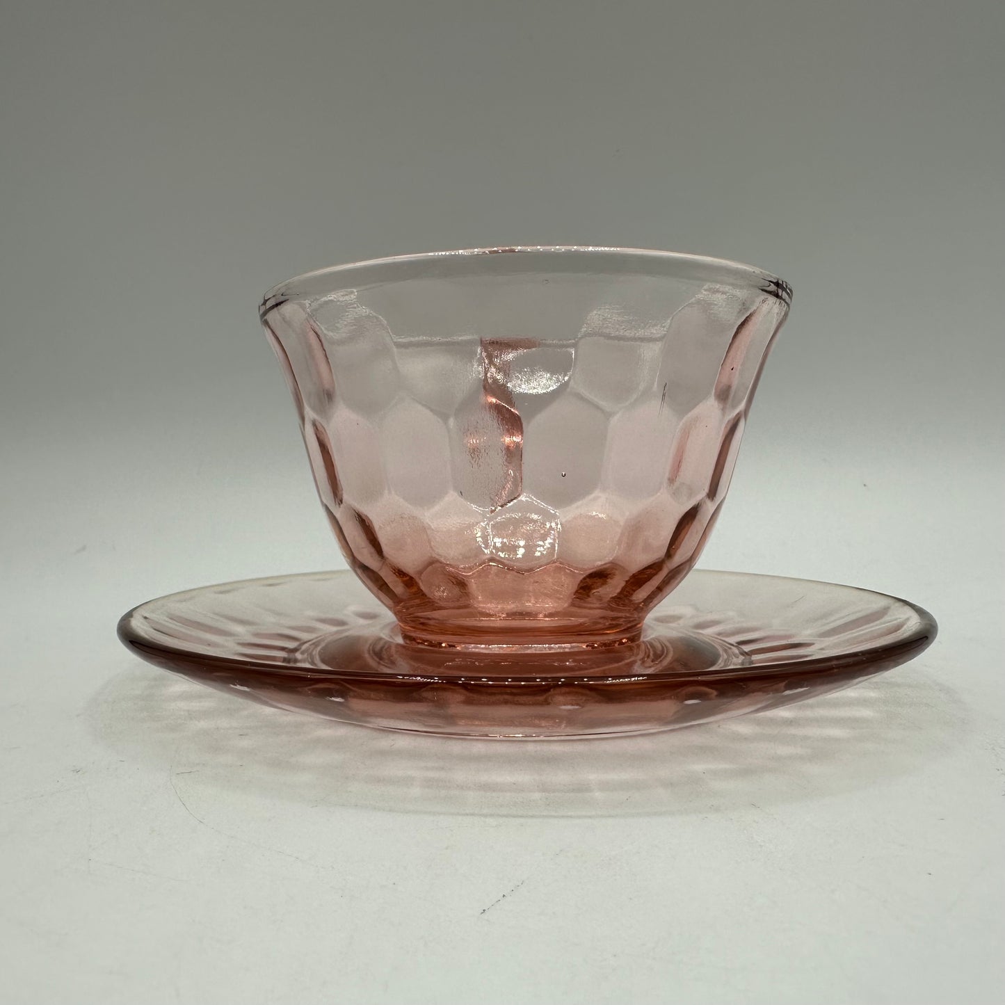 Jeannette Glass Pink Hex Optic Cup and Saucer, Depression Glass